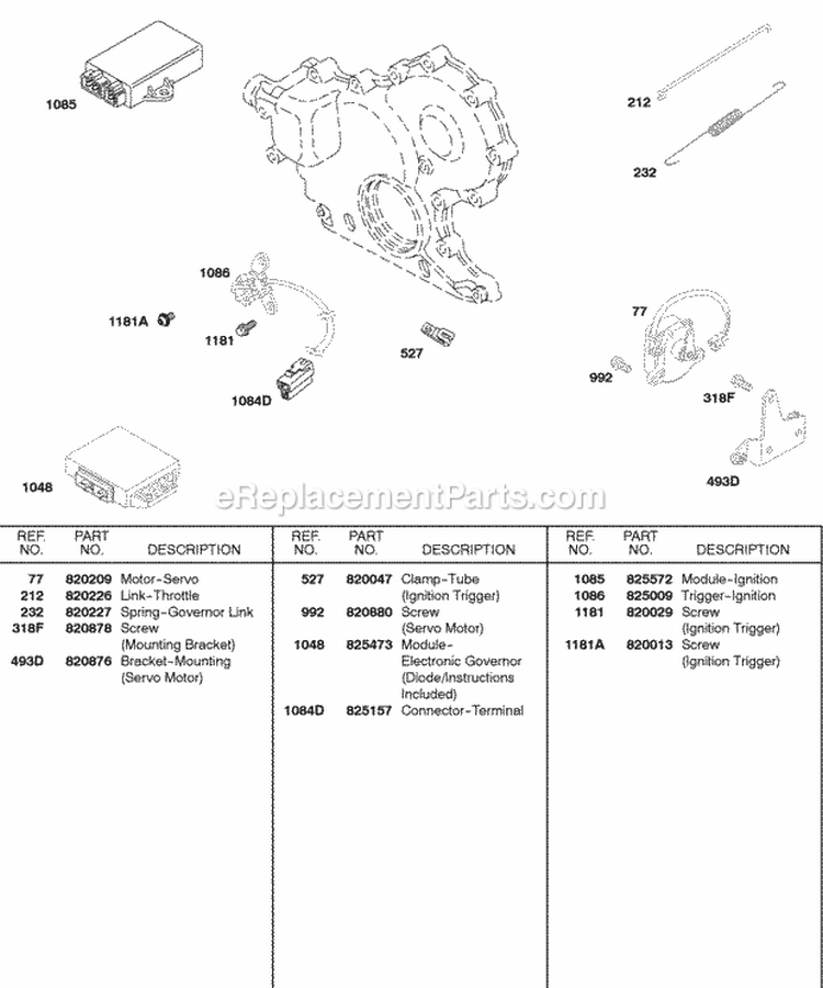 Servo Motor Modules Springs Diagram and Parts List for 584447-0205-E2  Briggs and Stratton Engine